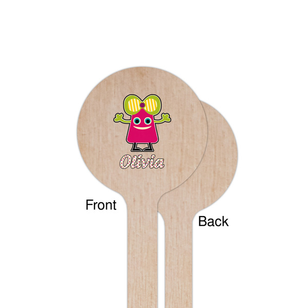 Pink Monsters & Stripes Wooden 7.5" Stir Stick - Round - Single Sided - Front & Back
