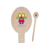 Pink Monsters & Stripes Oval Wooden Food Picks (Personalized)