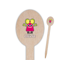 Pink Monsters & Stripes Oval Wooden Food Picks - Single Sided (Personalized)