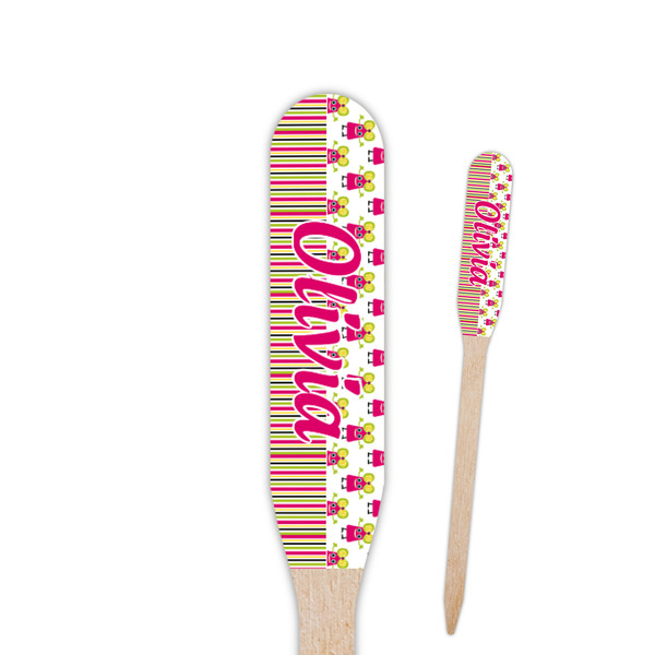 Custom Pink Monsters & Stripes Paddle Wooden Food Picks (Personalized)