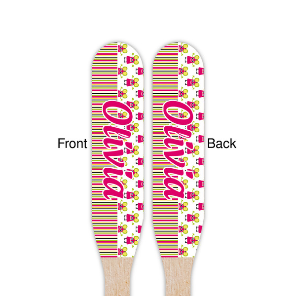 Pink Monsters & Stripes Wooden Food Pick - Paddle - Double Sided - Front & Back