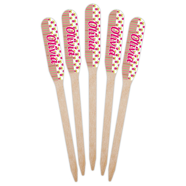 Pink Monsters & Stripes Wooden Food Pick - Paddle - Fan View