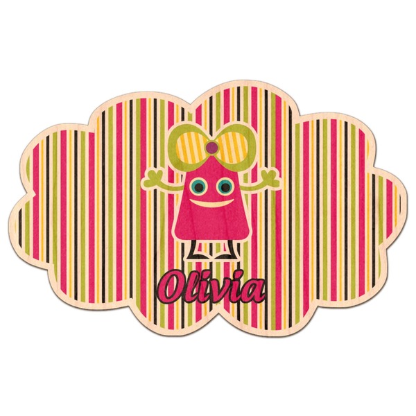 Custom Pink Monsters & Stripes Genuine Maple or Cherry Wood Sticker (Personalized)