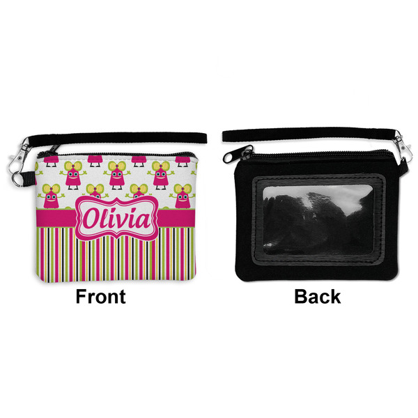 Pink Monsters & Stripes Wristlet ID Cases - Front & Back