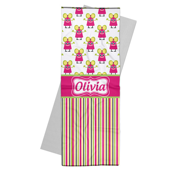 Custom Pink Monsters & Stripes Yoga Mat Towel (Personalized)