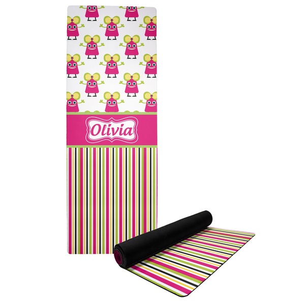 Custom Pink Monsters & Stripes Yoga Mat (Personalized)
