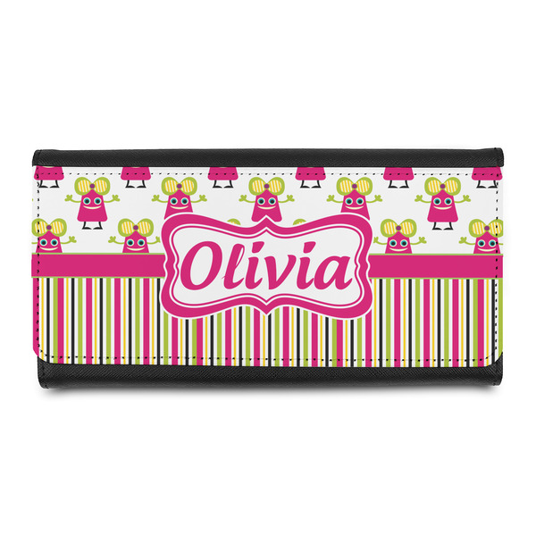 Custom Pink Monsters & Stripes Leatherette Ladies Wallet (Personalized)