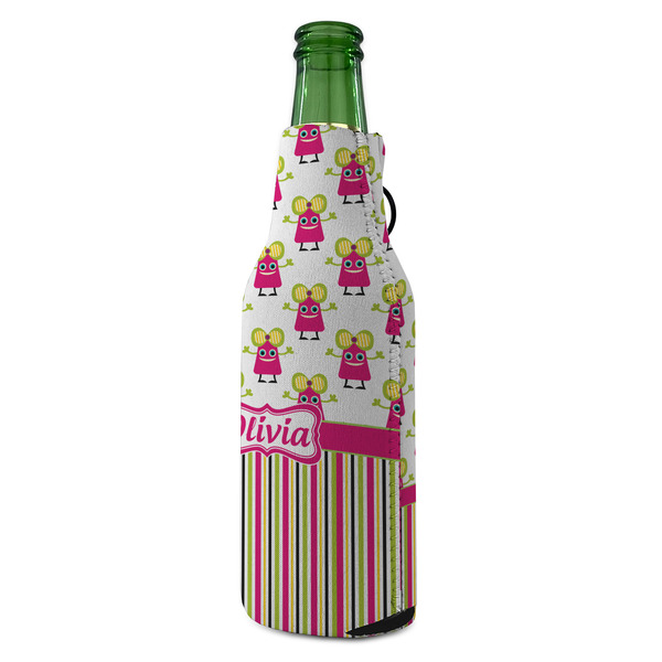 Pink Monsters & Stripes Zipper Bottle Cooler - ANGLE (bottle)