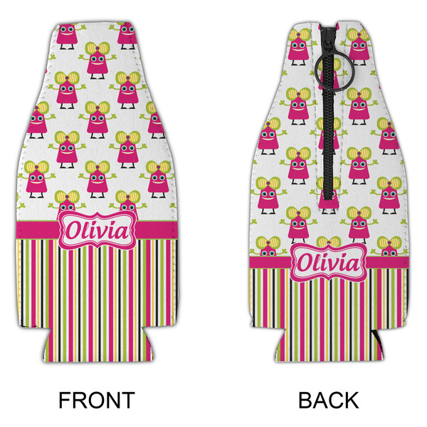Pink Monsters & Stripes Zipper Bottle Cooler - APPROVAL