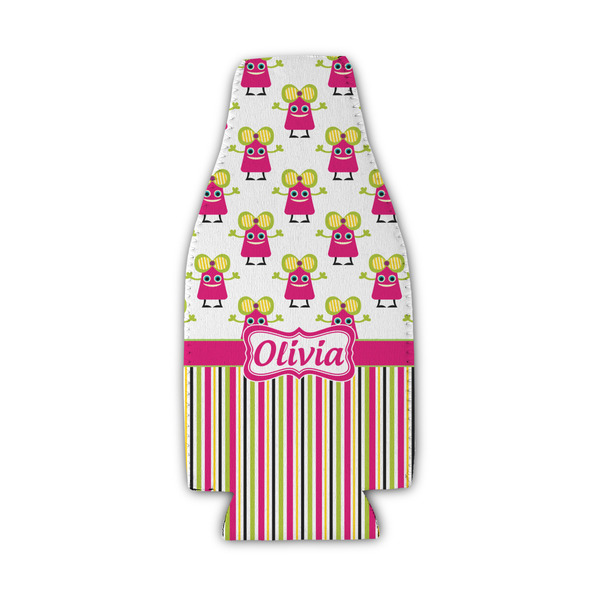 Custom Pink Monsters & Stripes Zipper Bottle Cooler (Personalized)