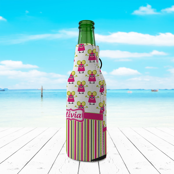 Pink Monsters & Stripes Zipper Bottle Cooler - LIFESTYLE