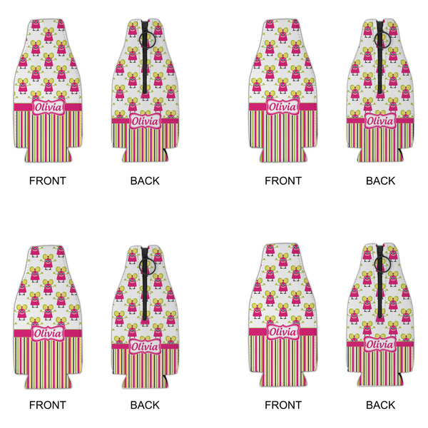 Pink Monsters & Stripes Zipper Bottle Cooler - Set of 4 - APPROVAL