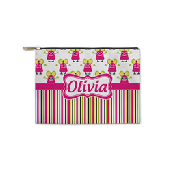 Pink Monsters & Stripes Zipper Pouch - Small - 8.5"x6" (Personalized)