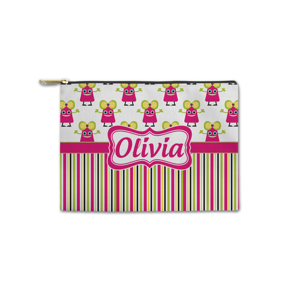 Custom Pink Monsters & Stripes Zipper Pouch - Small - 8.5"x6" (Personalized)