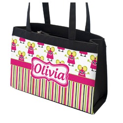 Pink Monsters & Stripes Zippered Everyday Tote w/ Name or Text
