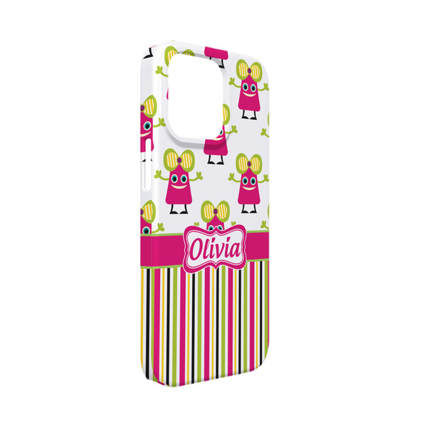 Custom Pink Monsters & Stripes iPhone Case - Plastic - iPhone 13 Mini (Personalized)