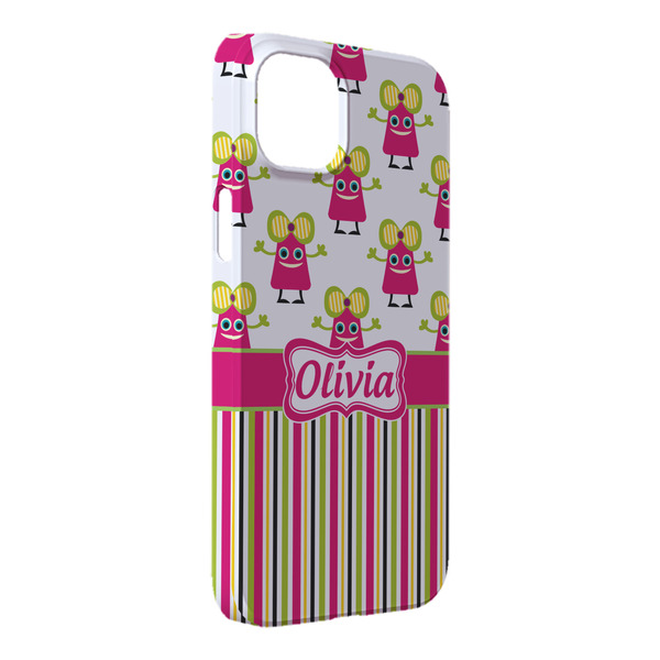 Custom Pink Monsters & Stripes iPhone Case - Plastic - iPhone 14 Plus (Personalized)