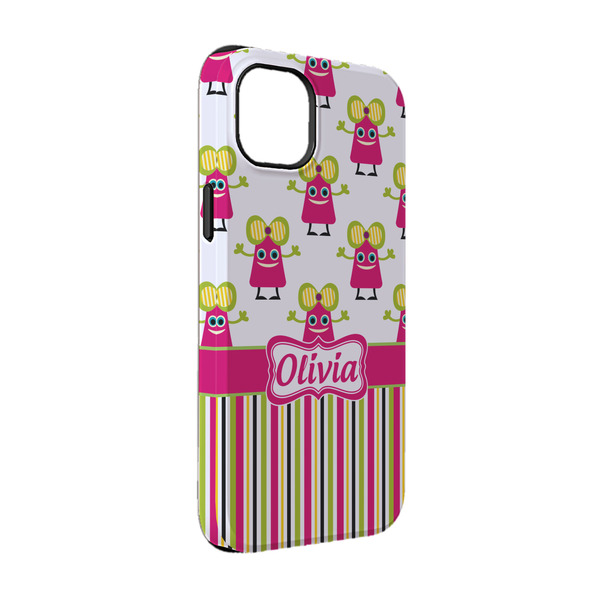 Custom Pink Monsters & Stripes iPhone Case - Rubber Lined - iPhone 14 Pro (Personalized)