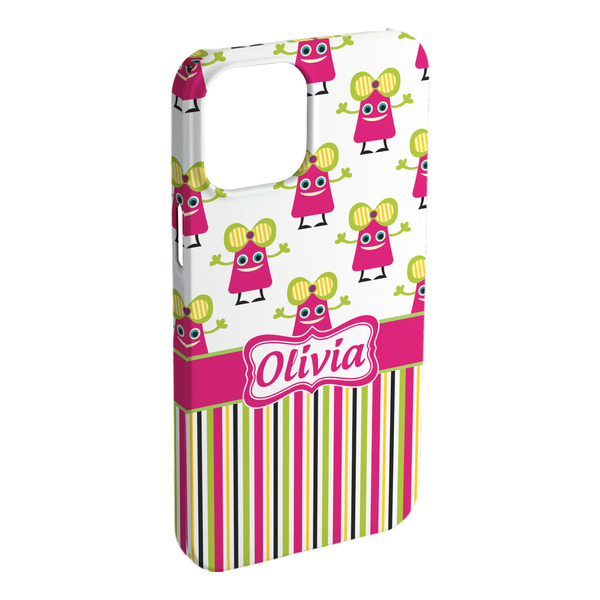 Custom Pink Monsters & Stripes iPhone Case - Plastic - iPhone 15 Plus (Personalized)
