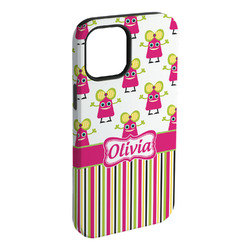 Pink Monsters & Stripes iPhone Case - Rubber Lined - iPhone 15 Plus (Personalized)