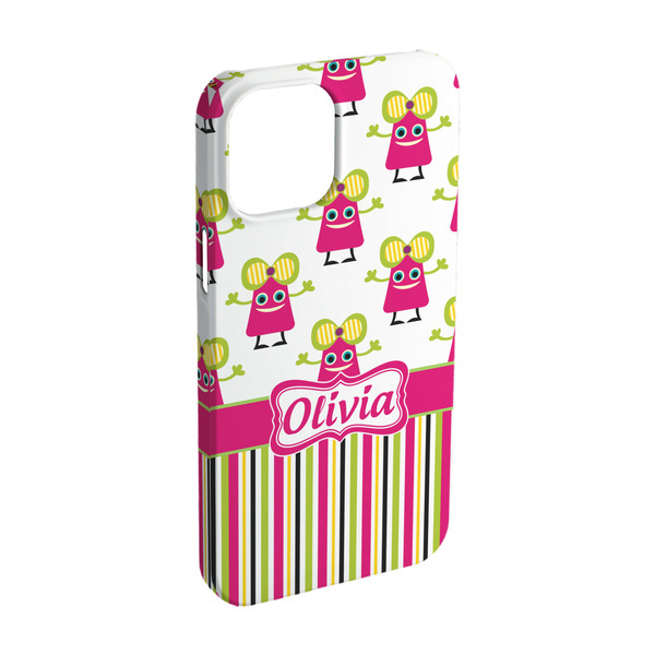 Custom Pink Monsters & Stripes iPhone Case - Plastic - iPhone 15 Pro (Personalized)