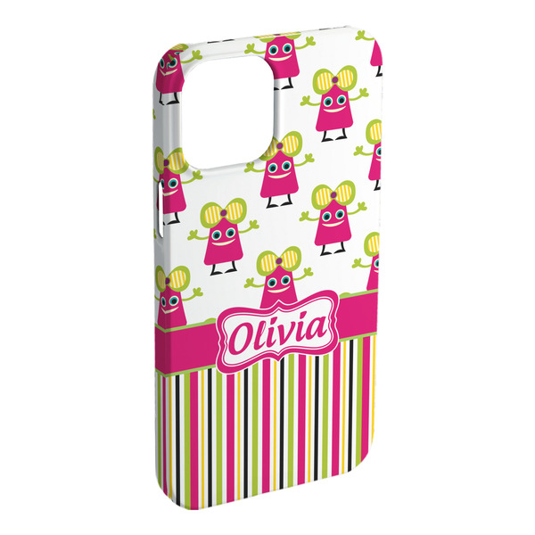Custom Pink Monsters & Stripes iPhone Case - Plastic (Personalized)