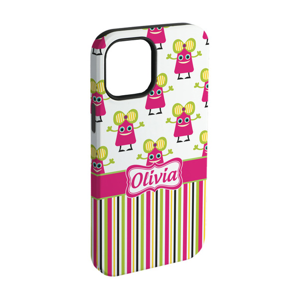 Custom Pink Monsters & Stripes iPhone Case - Rubber Lined - iPhone 15 (Personalized)