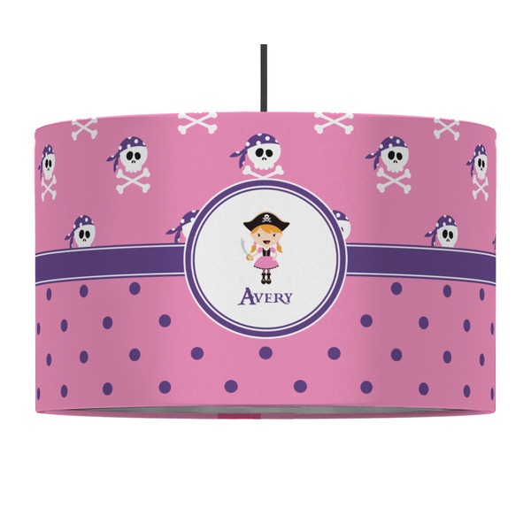 Custom Pink Pirate 12" Drum Pendant Lamp - Fabric (Personalized)