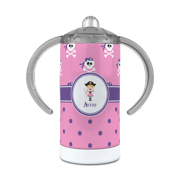 Custom Pink Pirate 12 oz Stainless Steel Sippy Cup (Personalized)