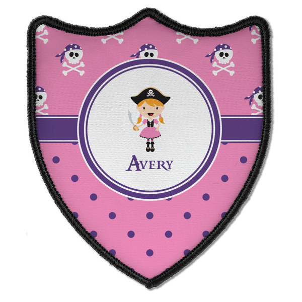 Custom Pink Pirate Iron On Shield Patch B w/ Name or Text
