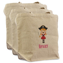 Pink Pirate Reusable Cotton Grocery Bags - Set of 3 (Personalized)