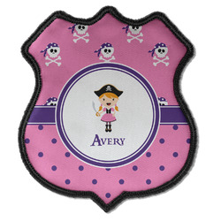 Pink Pirate Iron On Shield Patch C w/ Name or Text
