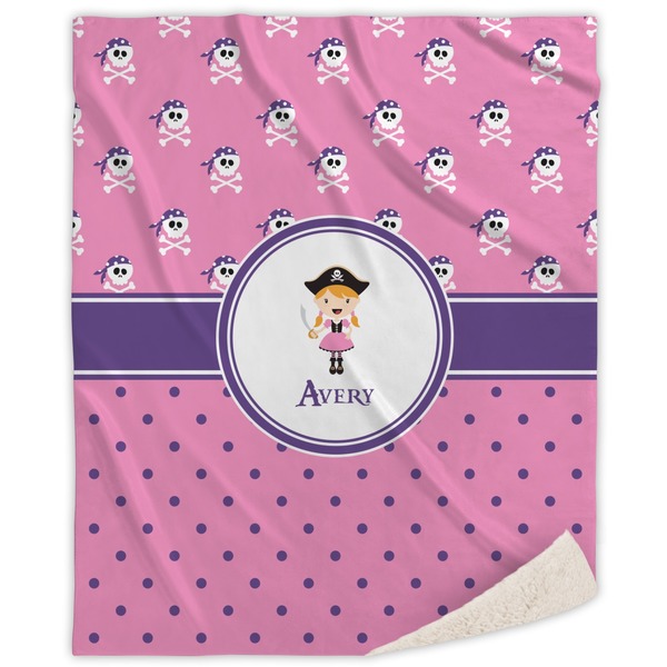 Custom Pink Pirate Sherpa Throw Blanket (Personalized)