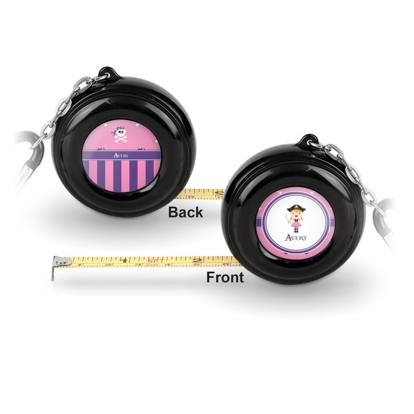 Pink Pirate 6-Ft Pocket Tape Measure with Carabiner Hook - Front and Back