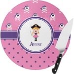 Pink Pirate Round Glass Cutting Board - Small (Personalized)