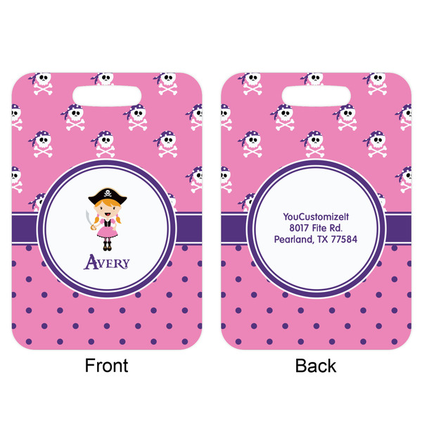 Pink Pirate Aluminum Luggage Tag (Front + Back)