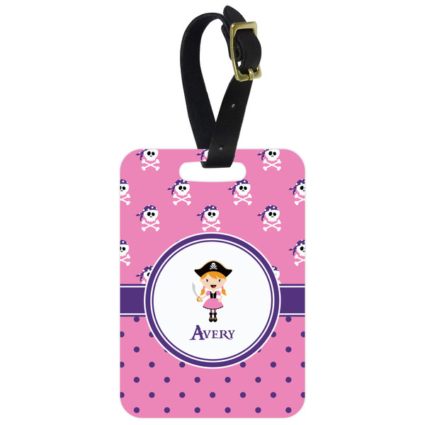 Custom Pink Pirate Metal Luggage Tag w/ Name or Text