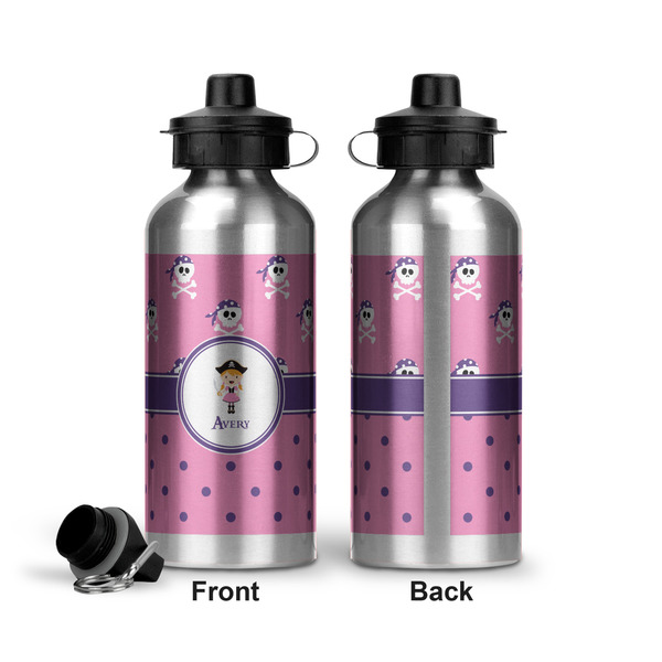 Pink Pirate Aluminum Water Bottle - Front and Back