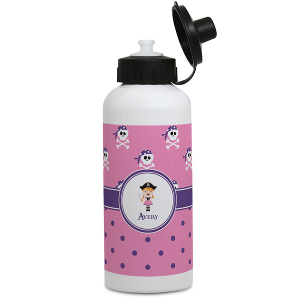 Custom Pink Pirate Water Bottles - Aluminum - 20 oz - White (Personalized)