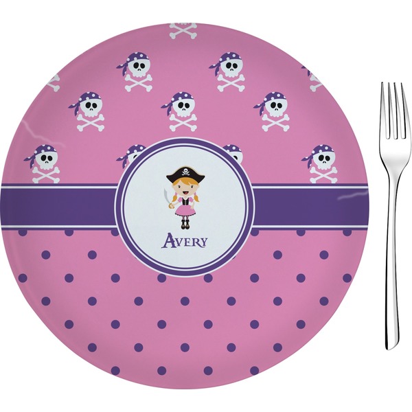 Custom Pink Pirate 8" Glass Appetizer / Dessert Plates - Single or Set (Personalized)