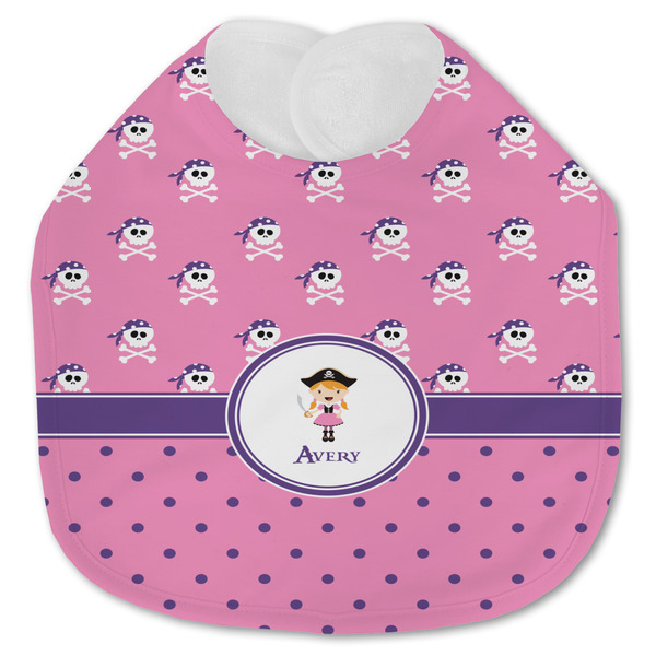 Custom Pink Pirate Jersey Knit Baby Bib w/ Name or Text