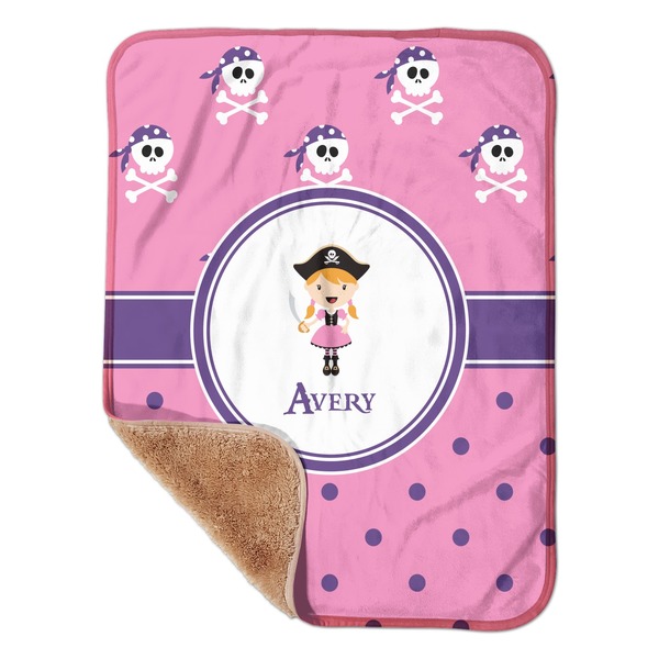 Custom Pink Pirate Sherpa Baby Blanket - 30" x 40" w/ Name or Text