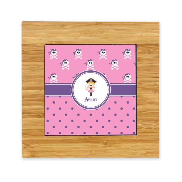 Custom Pink Pirate Bamboo Trivet with Ceramic Tile Insert (Personalized)