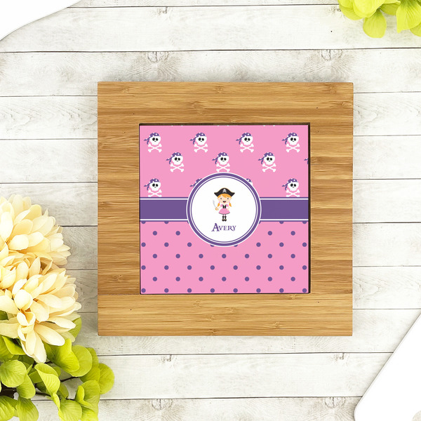 Pink Pirate Bamboo Trivet with 6" Tile - LIFESTYLE