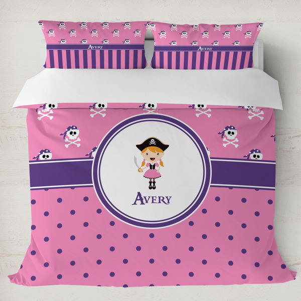 Custom Pink Pirate Duvet Cover Set - King (Personalized)