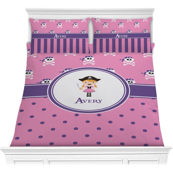 Custom Pink Pirate Comforter Set - Full / Queen (Personalized)