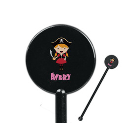 Pink Pirate 5.5" Round Plastic Stir Sticks - Black - Single Sided (Personalized)