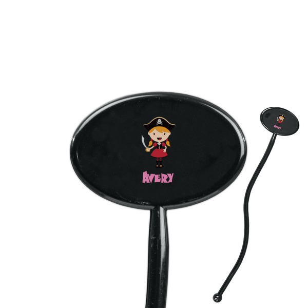 Custom Pink Pirate 7" Oval Plastic Stir Sticks - Black - Single Sided (Personalized)
