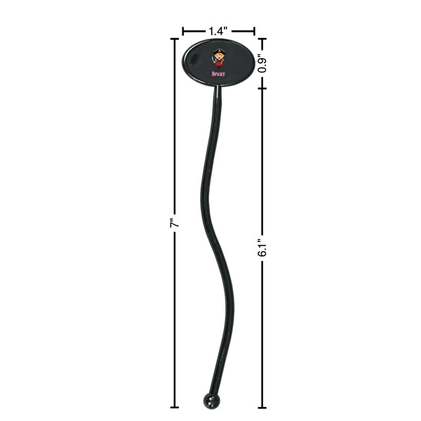 Pink Pirate Black Plastic 7" Stir Stick - Oval - Dimensions