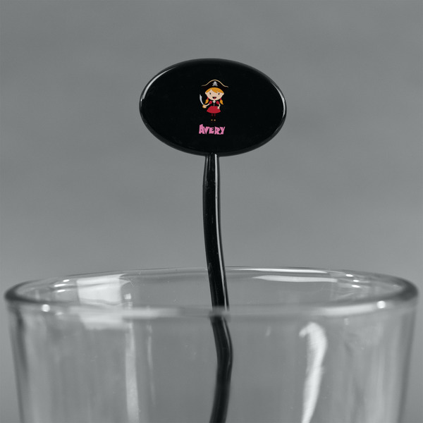 Pink Pirate Black Plastic 7" Stir Stick - Oval - Main